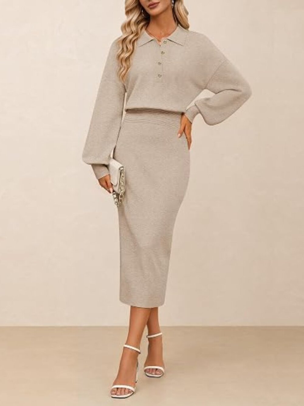 Women's Fall Long Sleeve Bodycon Midi Sweater Dress